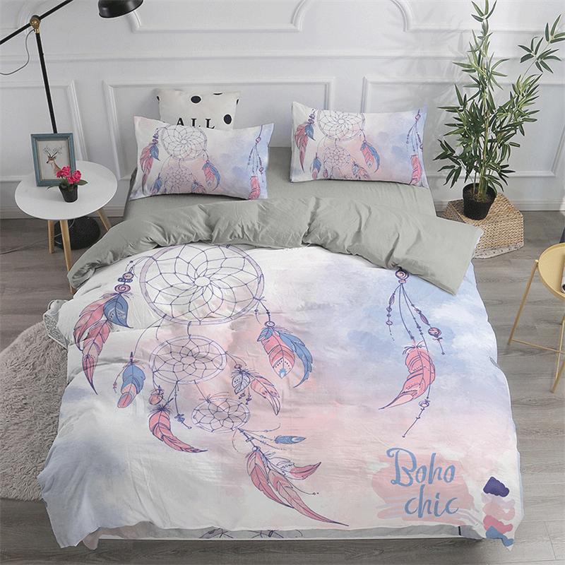 Dreamcatcher White Duvet Cover Microfiber Bohemian Print King Bedding Collection For Girls Adults Soft Comforter Cover With Pillowcase