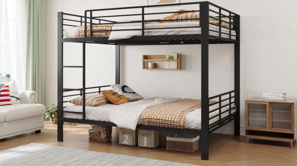 Litera maciza 140x200 metal, litera para adultos, extremadamente estable hasta 400 kg, sin chirridos, ideal para piso compartido y alquiler vacacional, negro