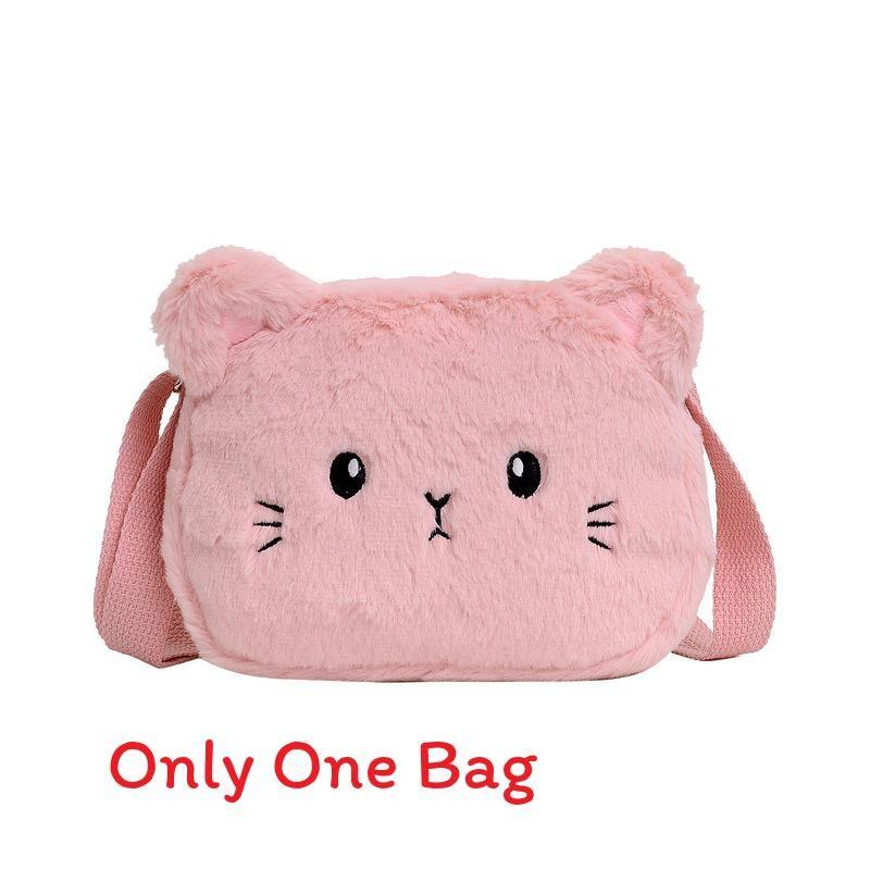 Cat Fashion Cartoon Children Shoulder Crossbody Bag With Soft Plush Kids Gift