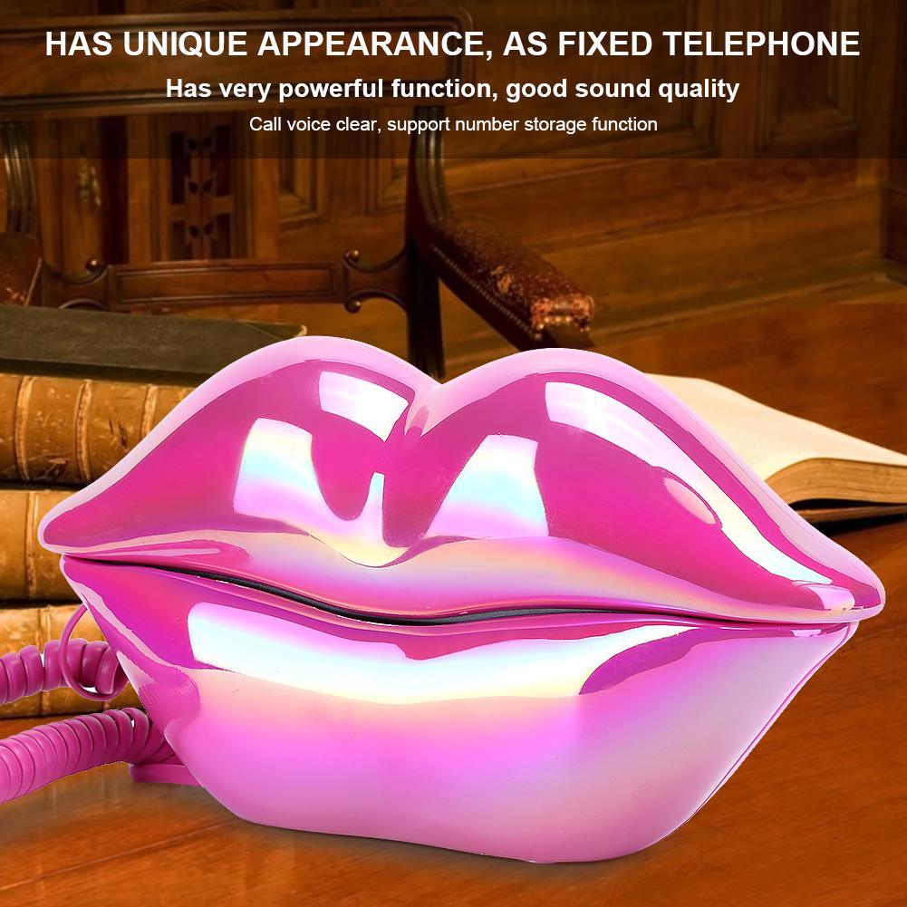 Lips Shape Telephone Red Phone Multi-Functional Wired Landline Desktop Corded Fixed Phone For Home Hotel Office Decoration