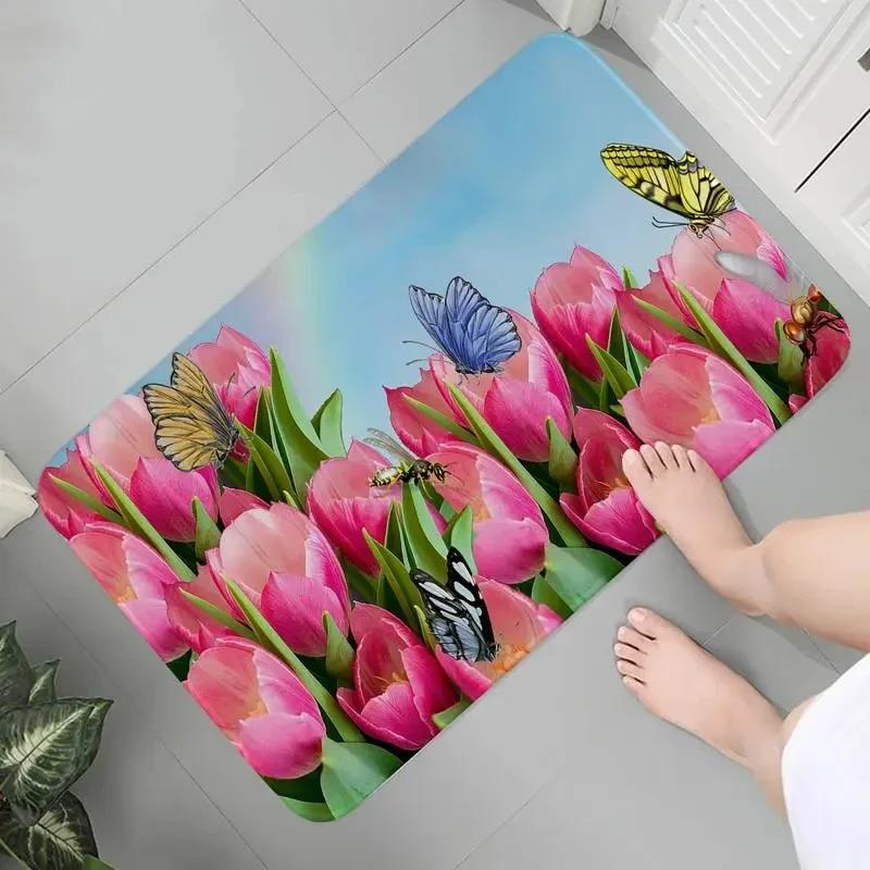 Home Decor Entrance Door Mat Flower Rose Pastoral 3D Print Carpet Living Room Rugs Soft Non-slip Floor Mat Carpet Bedroom Decor