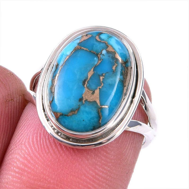 

Кольцо из чистого серебра 925 пробы с натуральным бирюзовым медным камнем S.6 D1z71