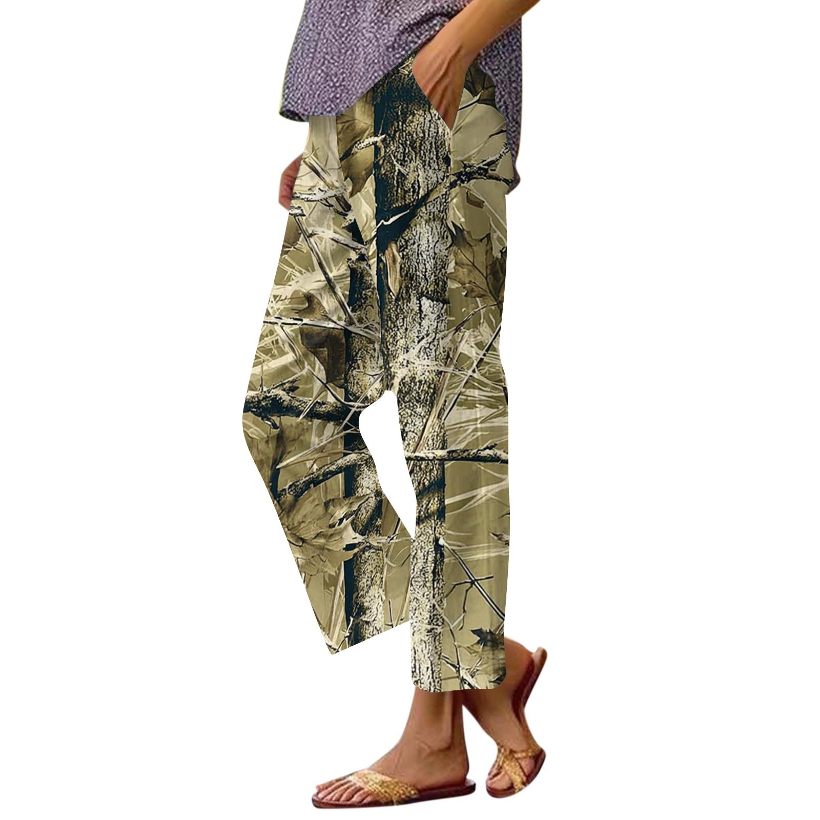 Women s fashion printed pocket elastic waist casual pants XXL коричневый
