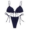 Women's Two Piece Bikini Set Adjustable Strappy Triangle Top and Tie Side Bottoms Textured Fabric Swimsuit for Beach Pool Swimwear