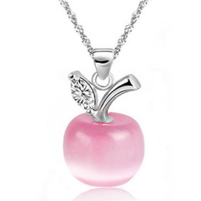 S925 Sterling Silver Little Apple Pendant Cute Female Korean Christmas Necklace Exquisite Opal Pendant Ornaments