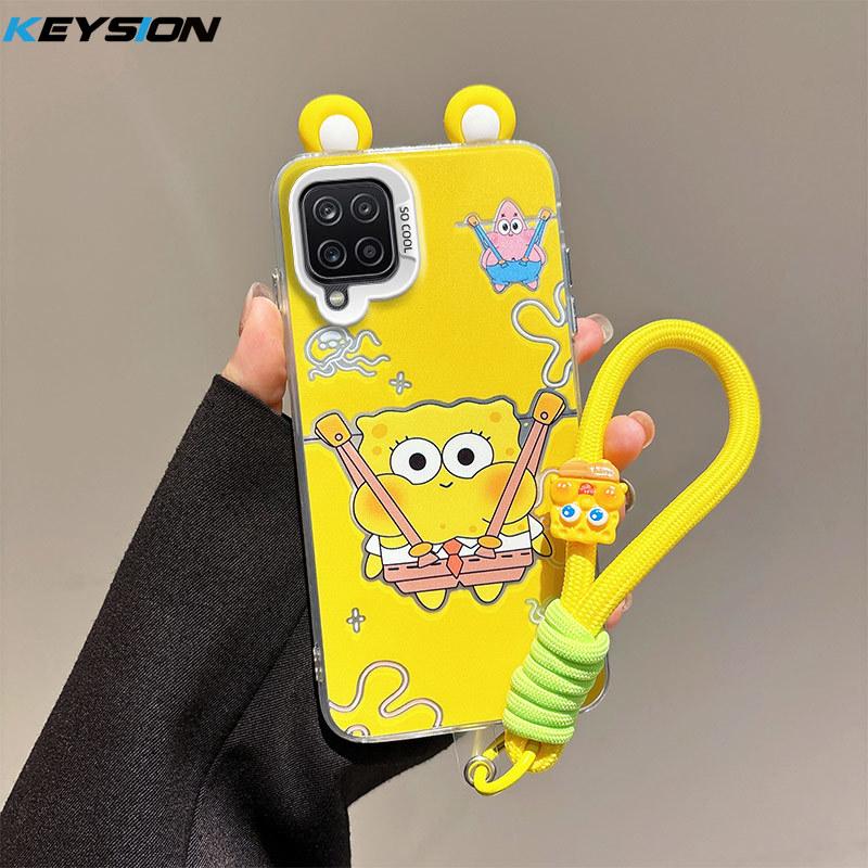 

KEYSION Милий Мультяшний Чохол з Вушками для Samsung A12 зі Шнурком М який Силікон+ПК Ударостійка Задня Кришка Телефону для Galaxy M12 for Samsung A12