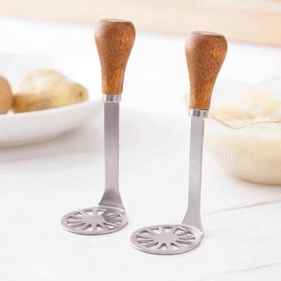 Mini Potato Masher, 2/10 Counts Stainless Steel Masher With Wood Non Slip Handle, Avocado Bean Vegetable Masher For Kitchen