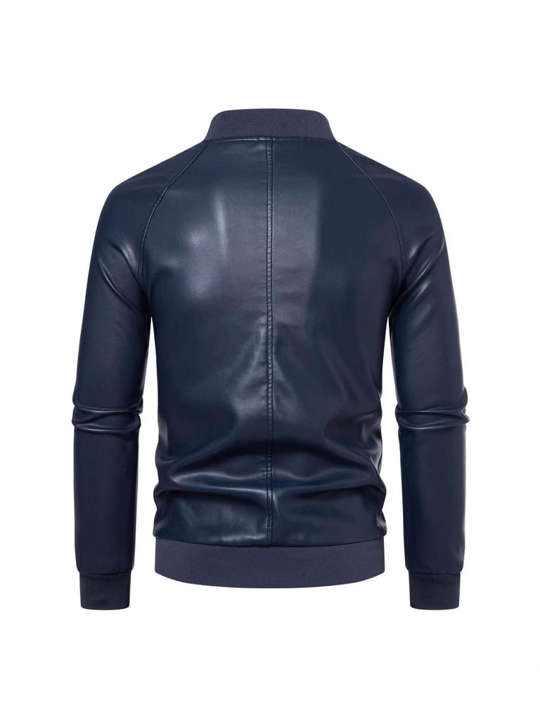 Men's PU Leather Jacket with Stand Collar - Korean Style for Autumn/Winter Casual Wear