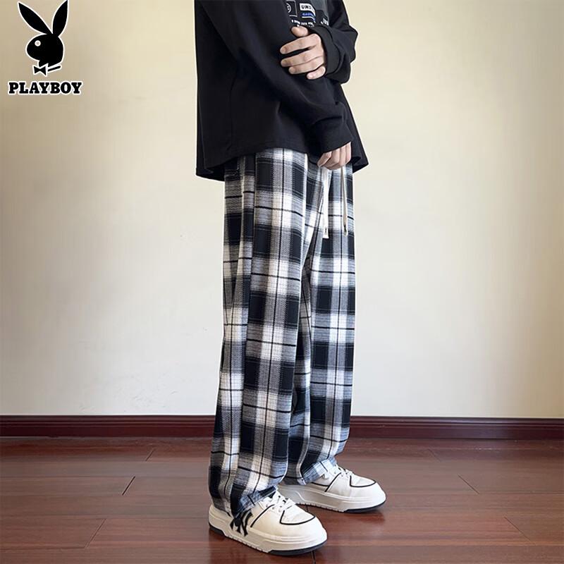 PLAYBOY Unisex Plaid Straight-Leg Casual Sweatpants