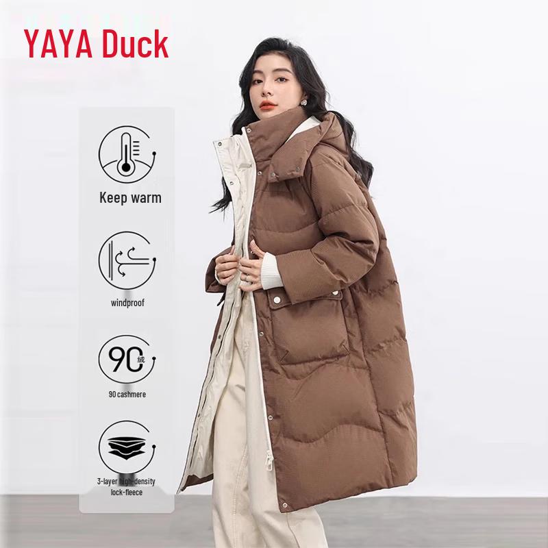 YAYA Women's Thickened Mid-Length Hooded Down Jacket