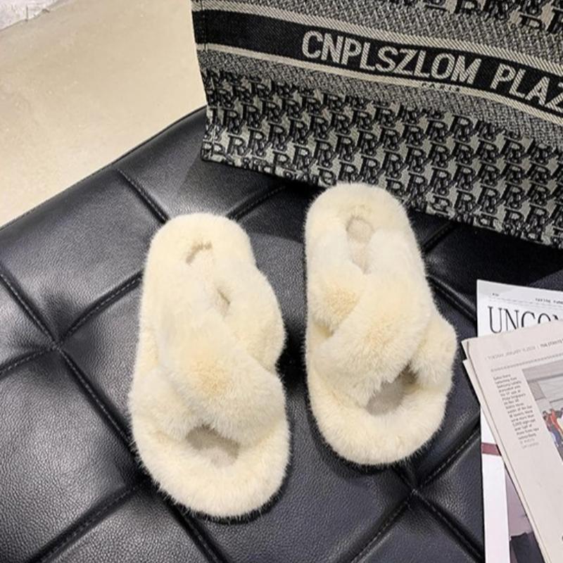 Thick Soled Woolen Slippers for Autumn and Winter Korean Version, Cross Dressing Slippers for Outerwear, Home Woolen Cotton Slippers