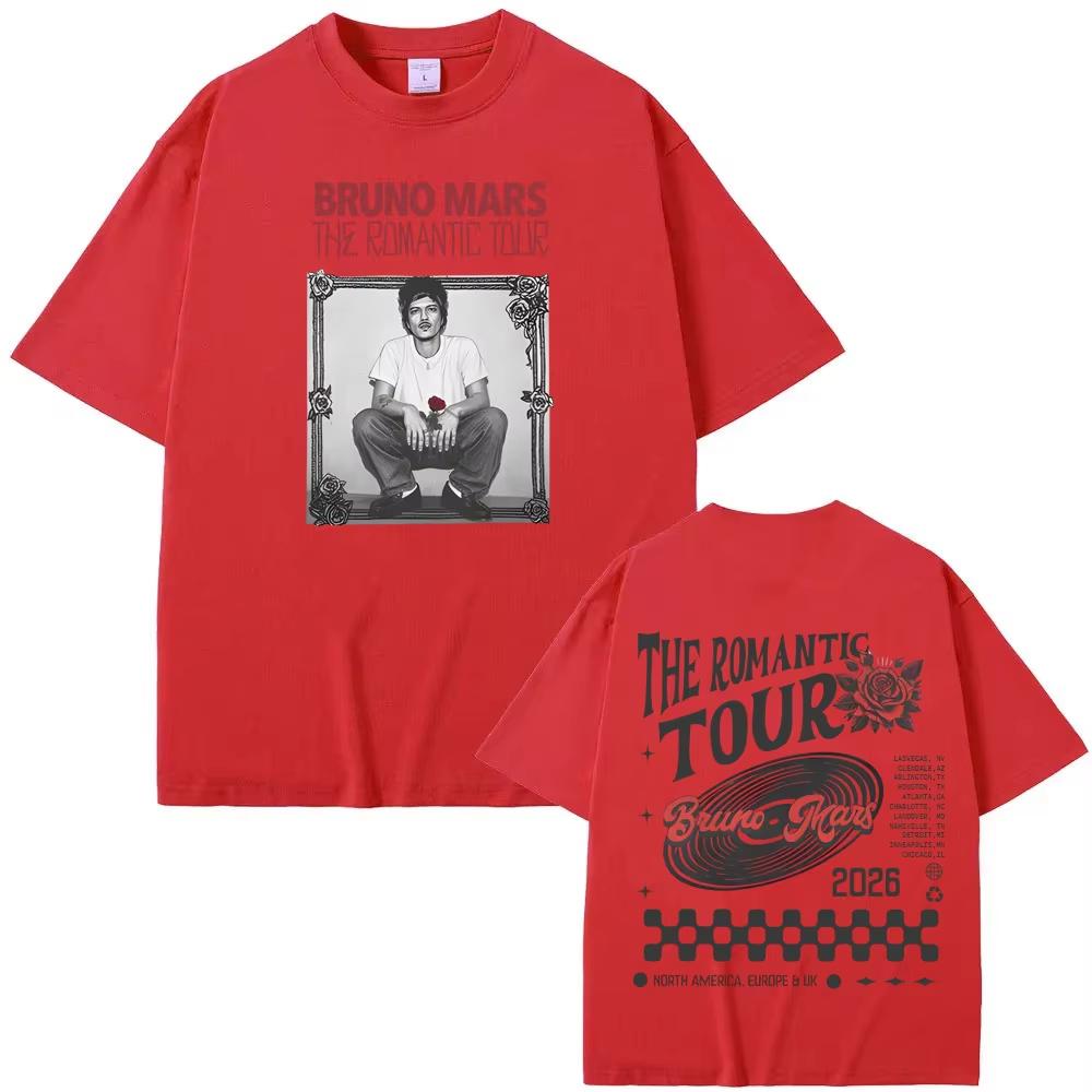 Bruno Mars The Romantic Tour T-shirt 2026 Album Tour Kläder Original Design Herr Bomull Grafiskt Tryck Högkvalitativa T-shirts