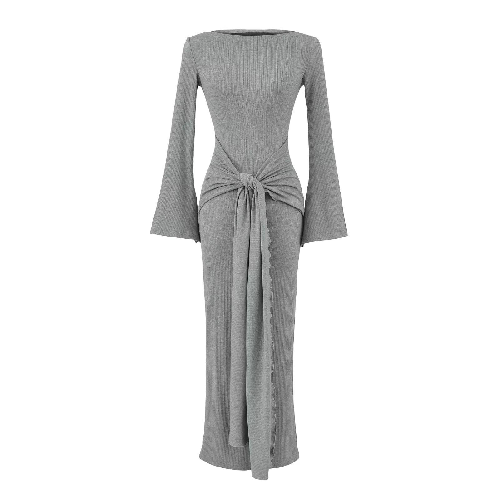 Feminine One-Shoulder Lace-Up Bodycon Dress One Size