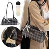 Bow Lace Ribbon Shoulder Bag Fashion Heart-shaped Pendant Grid French Underarm Pouch Tote Bag Handbag Daily Commuting Bag