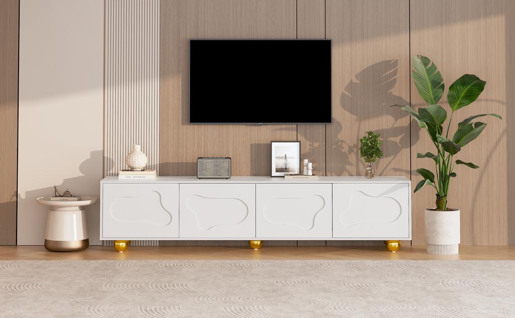 180*40*45cm Lowboard with 2 Cabinets, Cloud-Shaped, TV Entertainment Center with 5 Support Legs, Load Capacity up to 60 kg, Suitable for 75-Inch