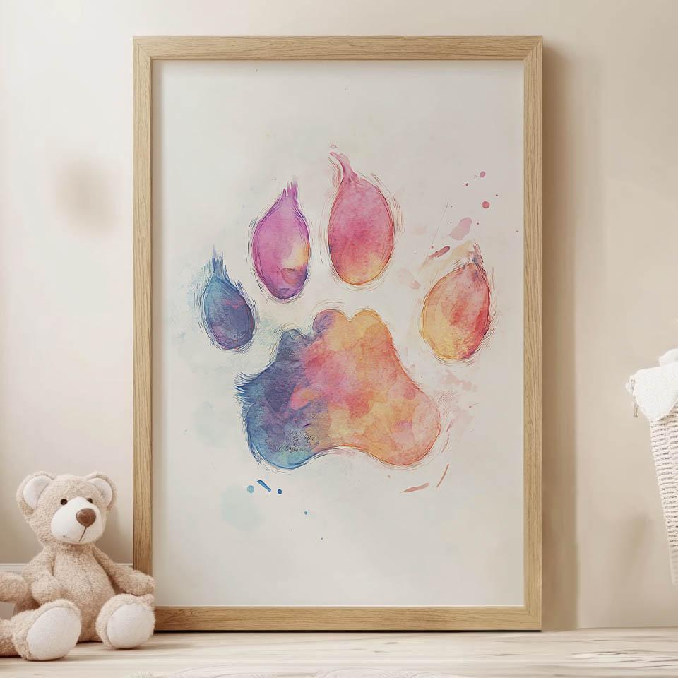 Poster Paw Print In Colors Poster Paw Print In Colors, 30X40 Cm, Unframed, Premium Canvas On Stretcher