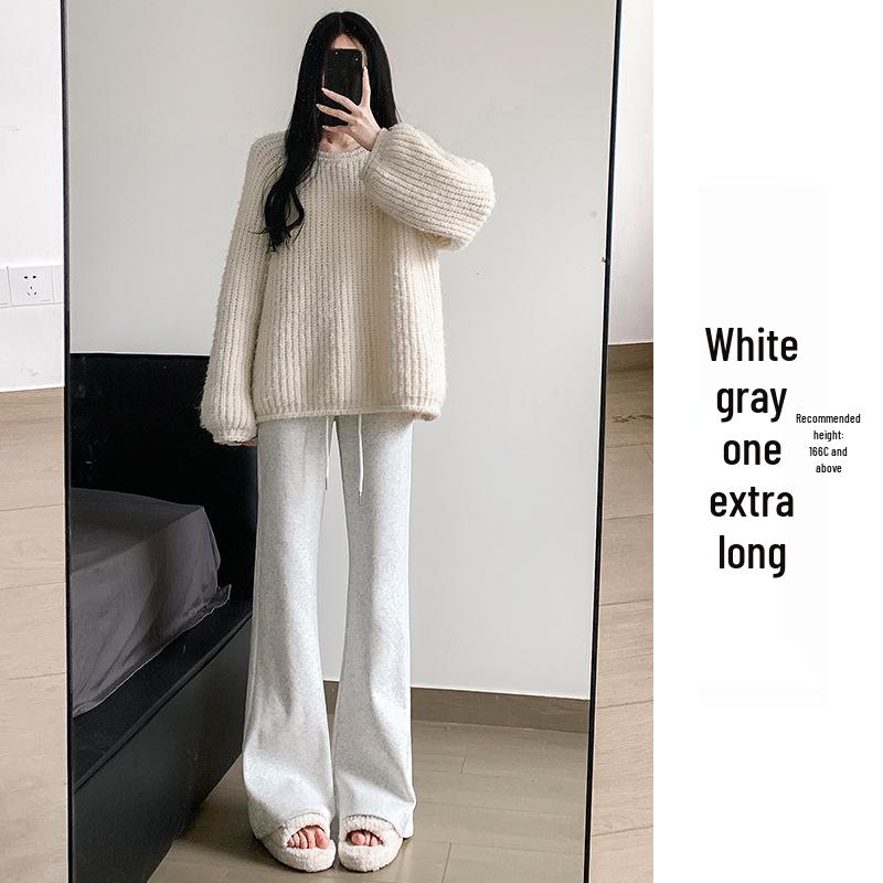 2024 Women's High Waist Gray Sport Flare Pants - Slimming American Style Casual Draping Horseshoe Long Pants