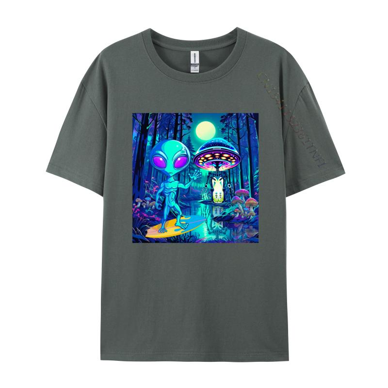 Grey Alien Waving Tshirt Wonderful Forest Anime T Shirts For Men Europe Tops Tees New Coming Street Cotton