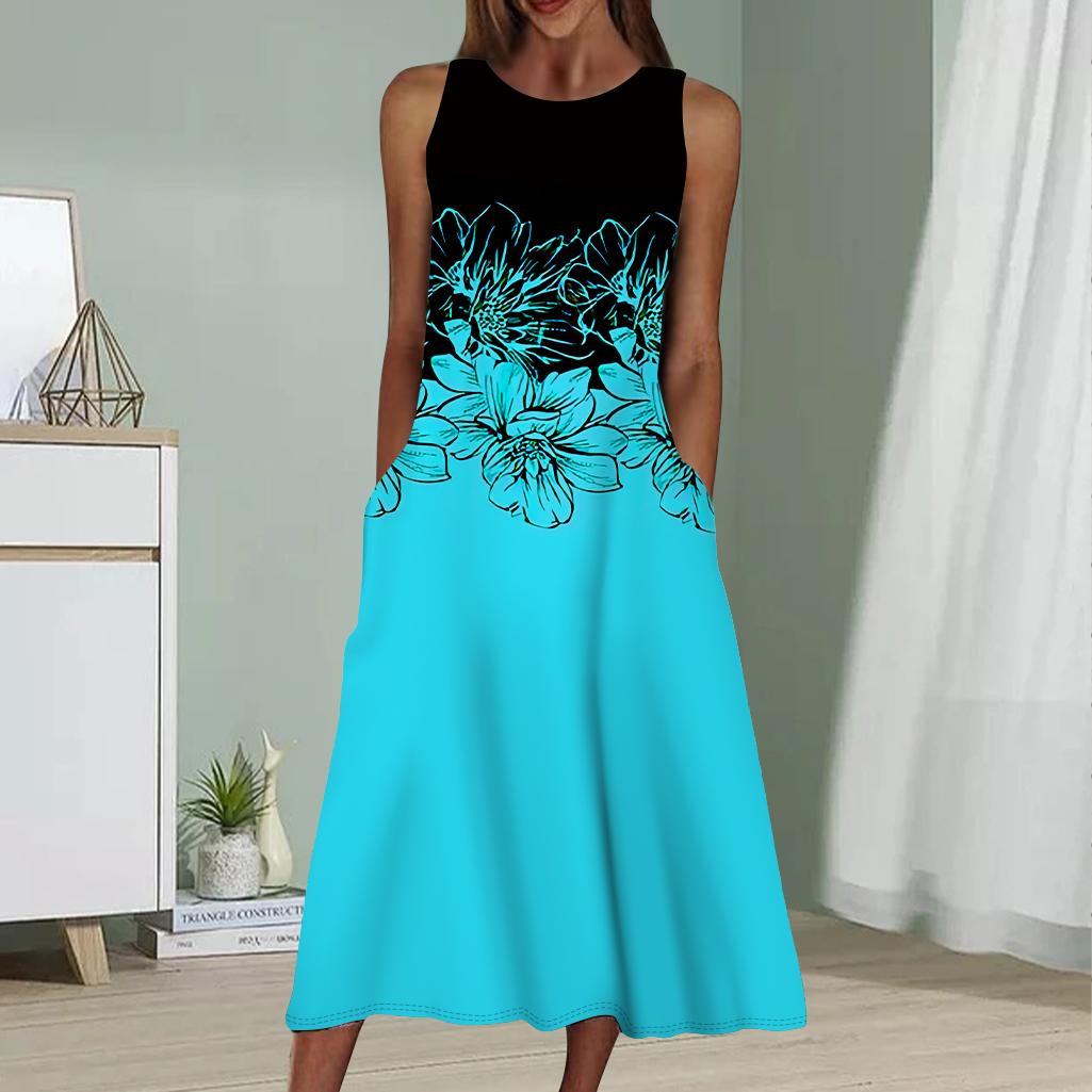 

Літня модна сексуальна сукня без рукавів, м’яка повсякденна 3D-сукня з принтом листя гінкго, сукня-слінг без рукавів 8XL світло-синій колір