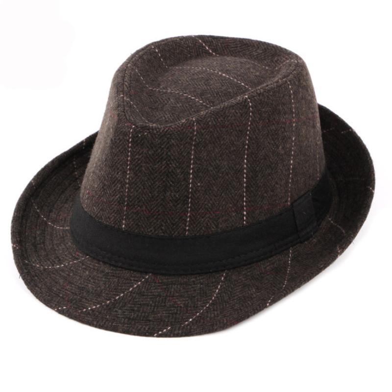 HT1511 Cappello da Uomo Stile Western Fedore a Quadri Retrò Moda 2018 Cappelli Derby Bowler da Uomo Cappelli Jazz in Lana Casual Cappelli Fedora Trilby
