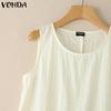 VONDA Damskie letnie topy bez rękawów z okrągłym dekoltem i falbanami, casualowa bluzka