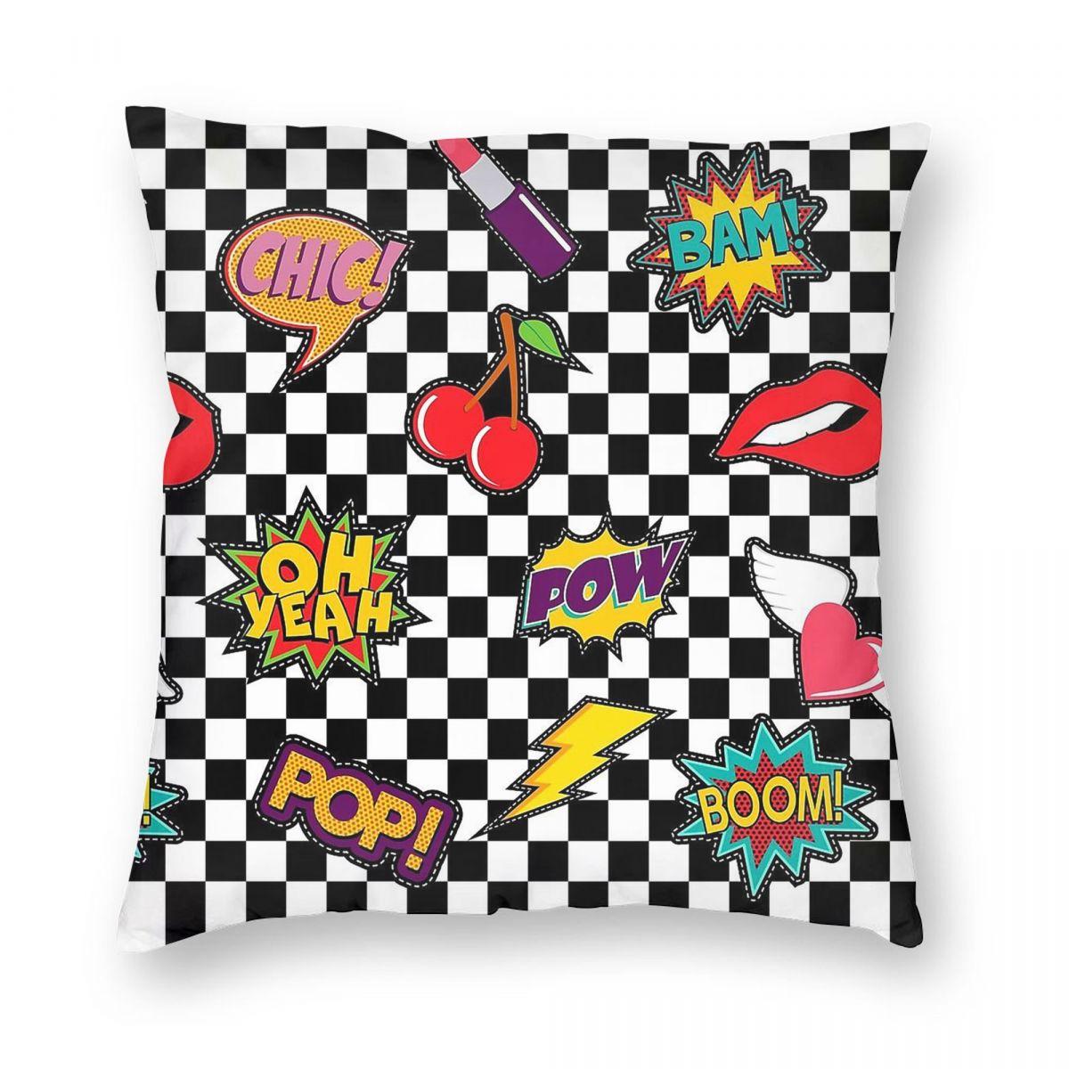 Patchwork Pop Art Schachbrett Quadrat Kissenbezug Polyester Leinen Samt Kreativ Reißverschluss Dekorativ Heimkissenbezug 45x45 30cmx30cm white