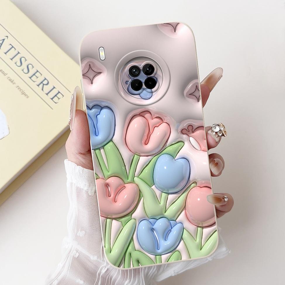 For Huawei Y9a Case Fashion Cute Cartoon Luxury Flowers Silicone Back Cover For Huawei Y9a Phone Case Shockproof Bumper FRL-L22