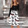 Women's Casual Fashion Sexy Comfortable Sundress Button Long Sleeves With Pockets Halloween Printed Dress