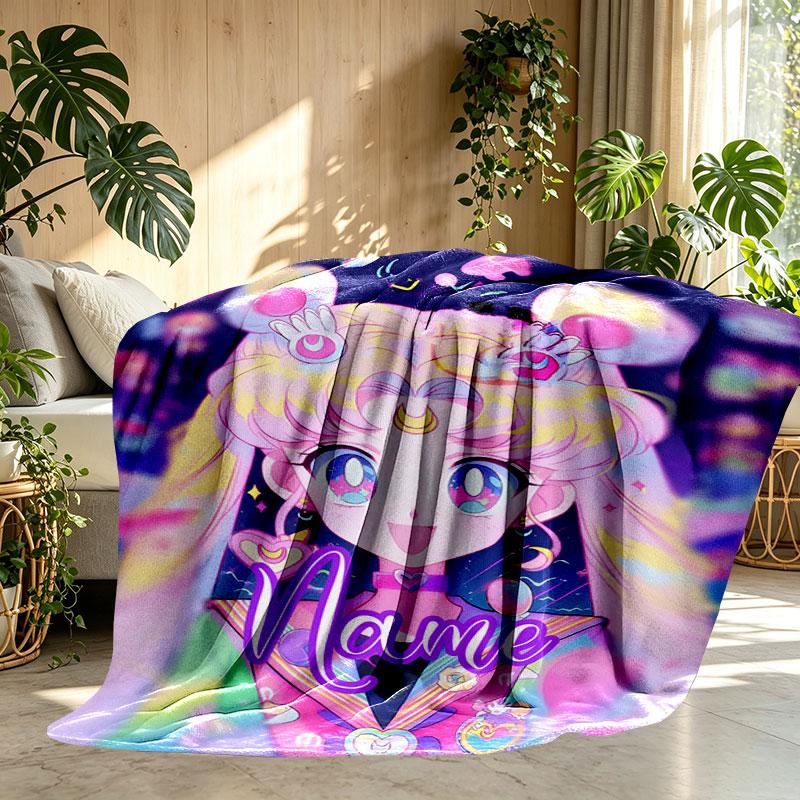 Custom Name Personalized Sailor Moon Print Blanket, Home Decor, Bedroom, Sofa, Camping, Couch, Gifts for Birthday Christmas