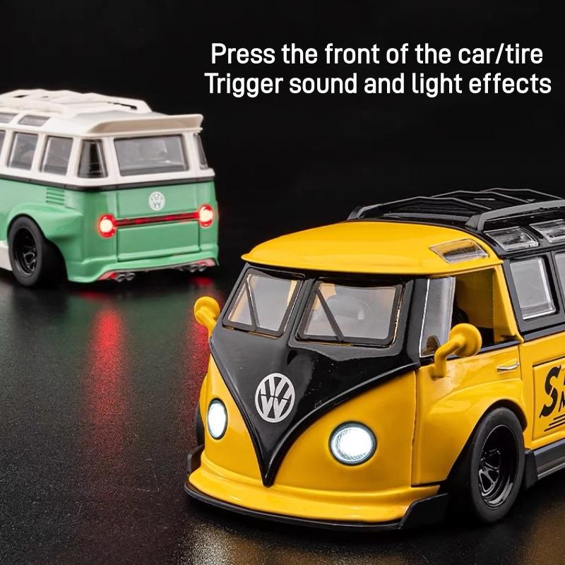 DDM Volkswagen T1 Transporter Bus Modified Simulation Diecast & Toy Vehicles Sounds & Light Pull Back Car 1:32 Alloy Model