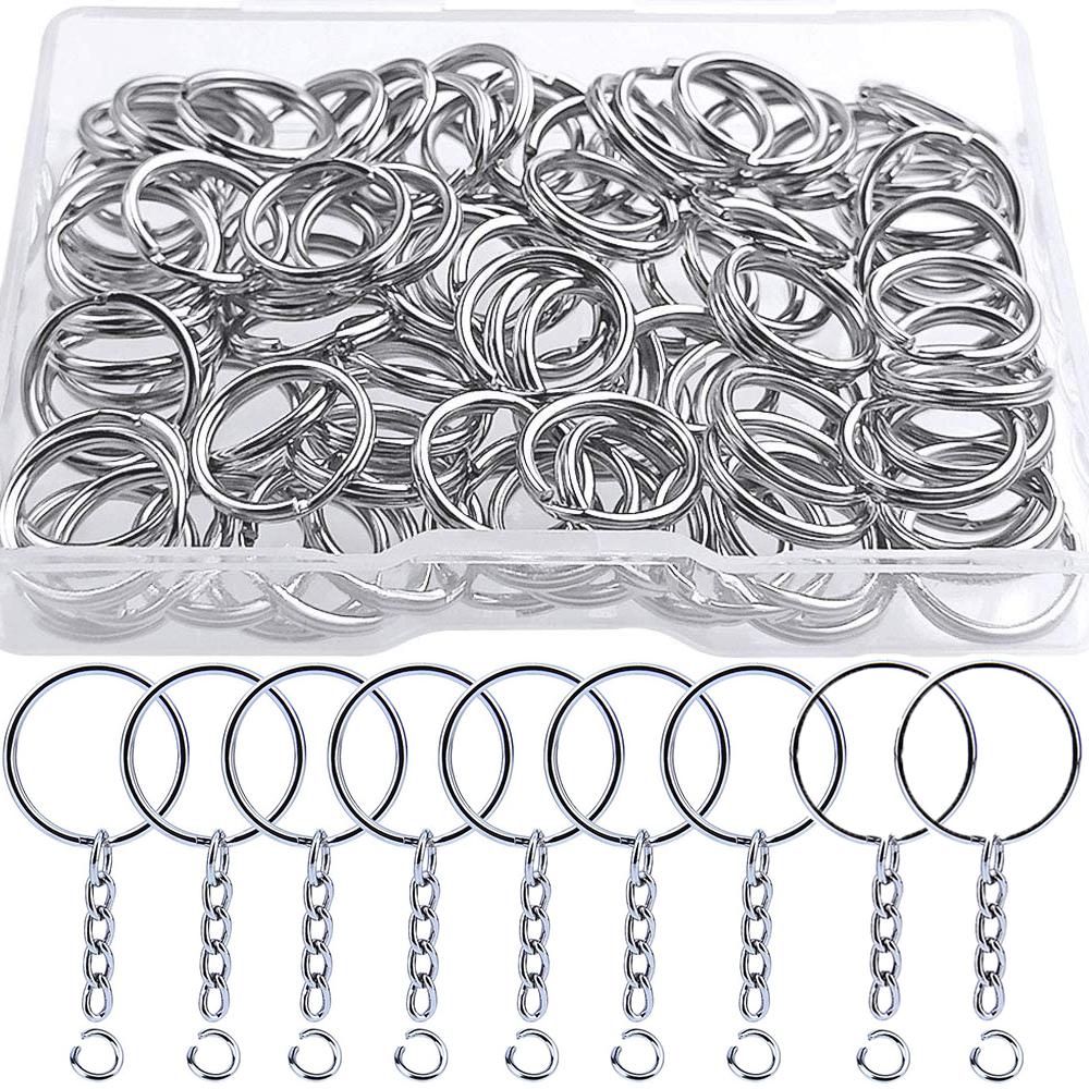 50 Stück Silberbeschichtete Metall Leere Schlüsselanhänger Schlüsselanhänger Sprengring Schlüsselanhänger Schlüsselhalter Ringe Damen Herren DIY Schlüsselanhänger Schlüssel Zubehör