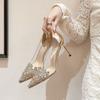 Rhinestone Pointed Toe High Heels Shoes for Women Transparent Woman Pumps Spring Young With Discount Elegant Wedding Bride Shoe
