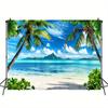1pc Tropical beach polyester background - Holiday banners with palm trees and sea views parties weddings birthdays