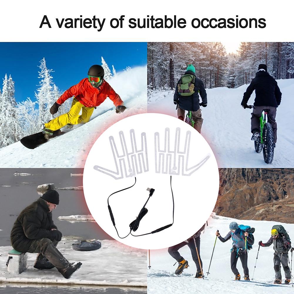 1 Pair Five-Finger Thermal Gloves Heating Pad Carbon Fiber 5V Electric Insulation Heating Film for Outdoor Skiing