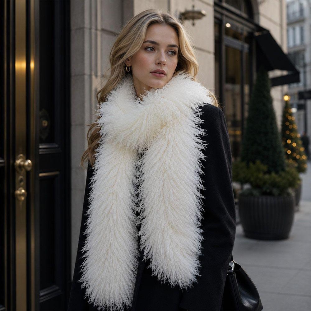 Double-Sided Faux Fur Scarf Thickened Neck Warmer New Plush Scarf Winter Wear