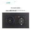 Black 16A German Standard Socket Panel with Double USB + Type C, Concealed European Installation
