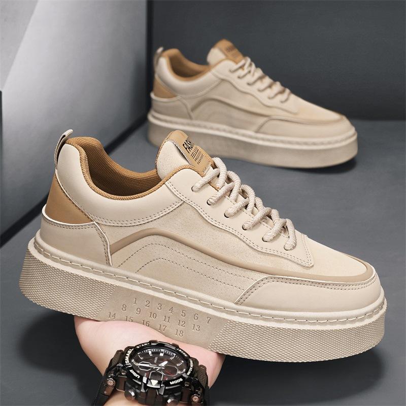 Live stream high-quality four-season leather surface waterproof niche board shoes low-top lace-up breathable outdoor Hong Kong style men's shoes
