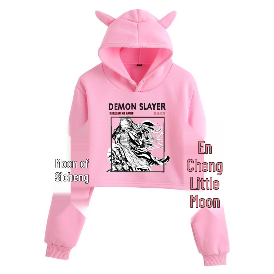 Felpa corta con orecchie da gatto Anime Demon Slayer 2024 per Ragazze - Collezione Autunnale