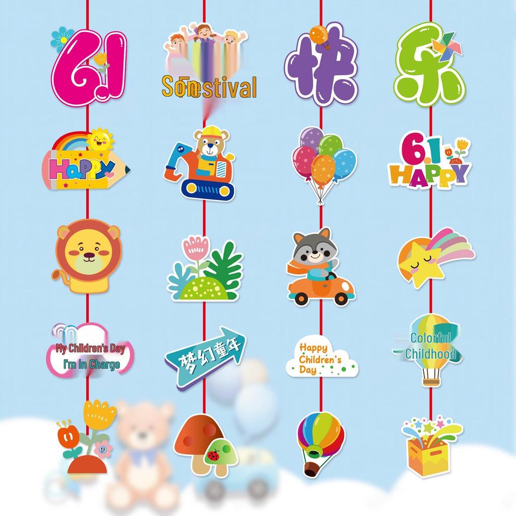 Children's Day Classroom Decorations: Cartoon Flag Banners for Kindergarten Activities