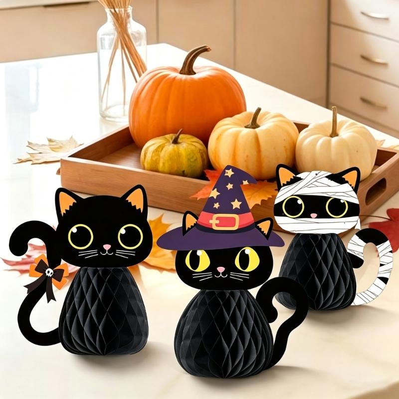 Halloween Freestanding Paper Figure Set, Seasonal Display Accent for Home Tables, Shelf Styling, Entry Points and Retail Shop Scenes