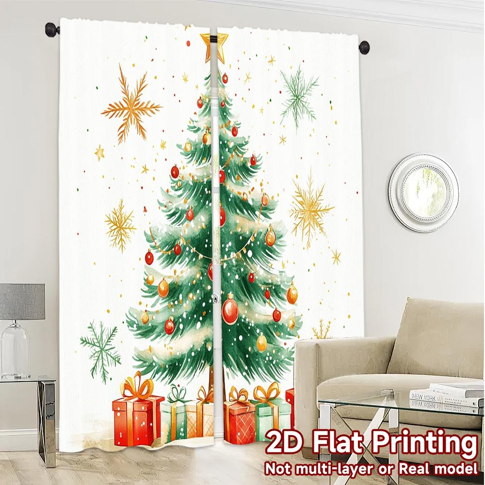 2pcs,Curtains Christmas Tree Gifts Snowflakes_b Modern Curtains&Window Treatment Machine Washable Fabric Curtains Decorations