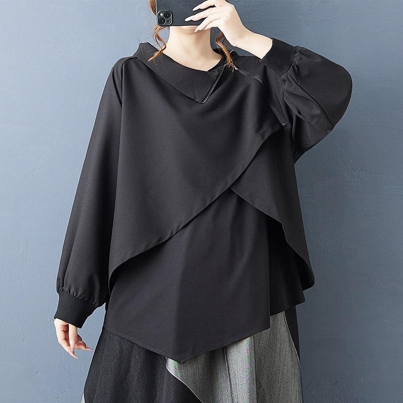 long sleeve oversized Black vintage Casual loose spring autumn t shirt tops Women t-shirt