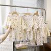 Summer Floral Lace Cotton Pajama Set for Girls: Nine-Sleeve Korean Style Air Conditioning Homewear