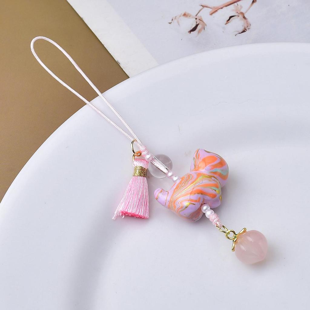 Chinese Ink Wash Cat Tassel Pendant Phone Lanyard - Handwoven Song Brocade Bag Charm