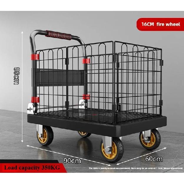 Fence flatbed cart folding silent trolley household pull trolley handling four-wheeled small trailer small pull truck