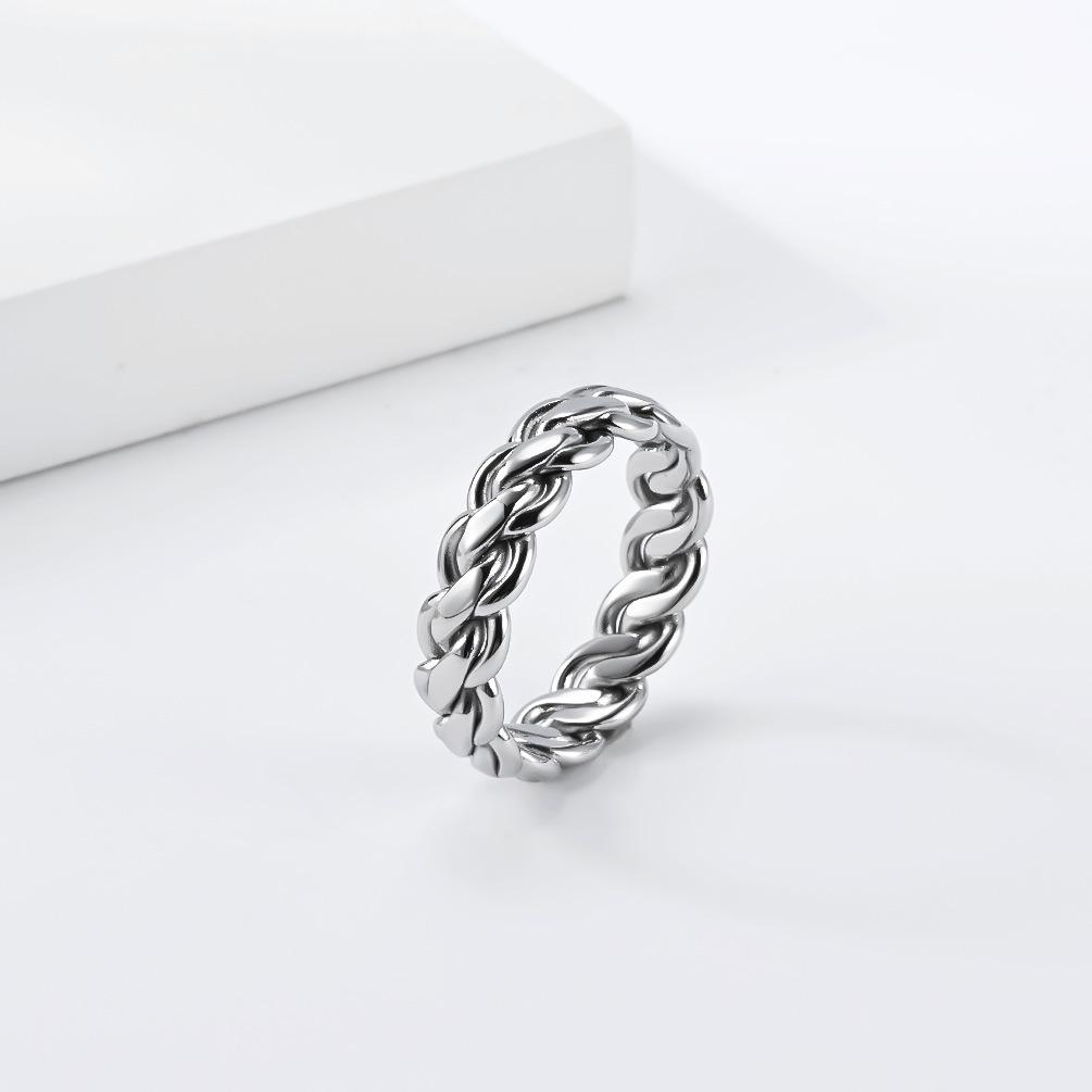 Unisex Titanium Steel Woven Chain Ring - High-End European & American Trend