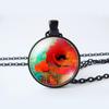 Collana con ciondolo cabochon in vetro a forma di fiore, gioielli con loto, pesca, rosa, girasole, tulipano