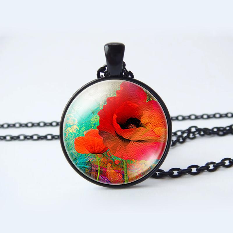 Цветочное стеклянное ожерелье с кабошоном, кулон, ювелирные изделия, лотос, персик, роза, подсолнечник, тюльпан, ожерелье, ювелирные изделия
