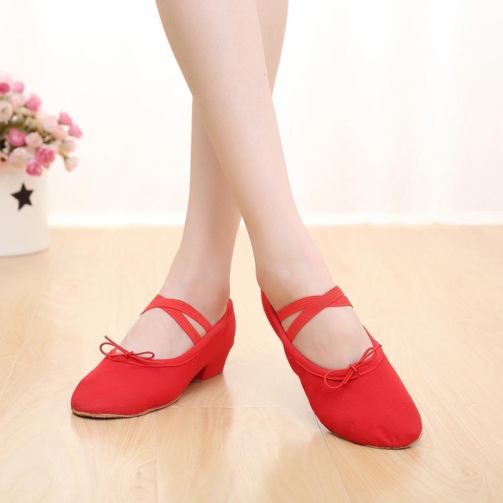 Women Dance Shoes Ballet Jazz Salsa Elegant Pumps Soft Sole Low Heels Slip On Flat Shoes Pink Black Red Fashion Latin Pumps
