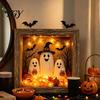 DIY Memory Box Display Lighted Halloween Ghost Shadow Kit, Wooden Frame LED Warm Light, Gothic Decorative Lamp with Crystal Glass Panel, Night